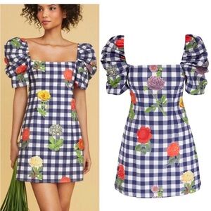 Cara Cara Blue Checkered Floral Mini Dress